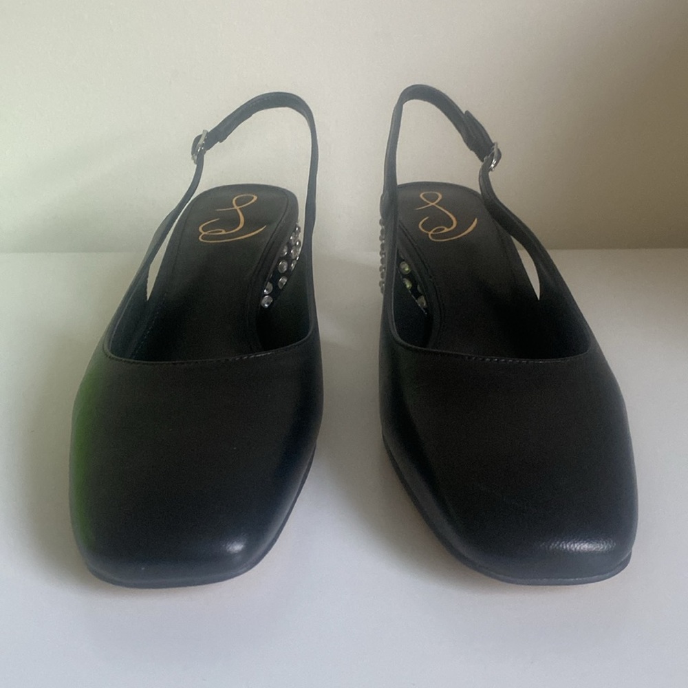Sam Edelman Terra Gem Blk Leather Slingback Size 7 NWT Round Heel w/ Rhinestones - Picture 7 of 14